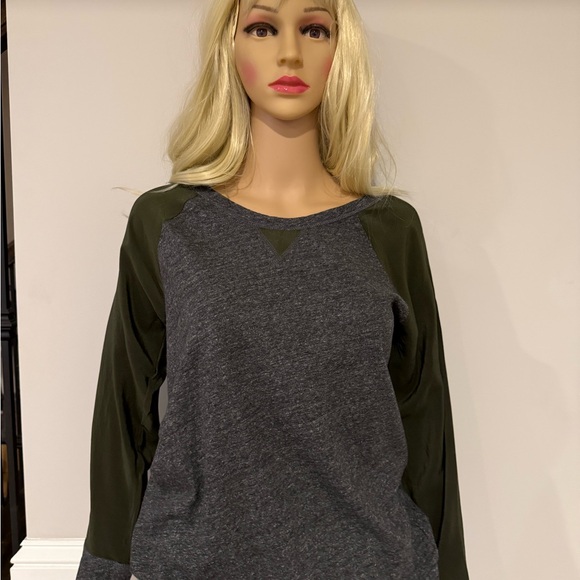 J. Crew Tops - J Crew Gray Long Sleeve Knit Top with Green silk sleeves